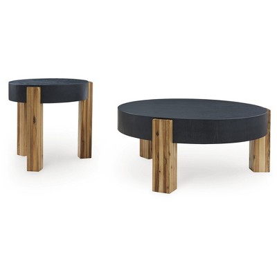 Signature Design by Ashley Breenmore 2-Piece Coffee Table Set with End Table - Black/Natural Finish