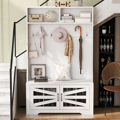 Sapphtopaz 43" Entryway Hall Tree with Shoe Cabinet&Adjustable Shelves,3-in-1 Coat Rack with 7 Hooks Entryway Shoe Storage for Entryway,Hallway