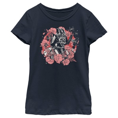 Girl's Star Wars Floral Darth Vader With Tie Fighters T-Shirt