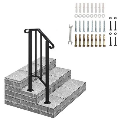 Racxily Outdoor Stair Handrail for 1 to 4 Steps Black Carbon, Steel Transitional Hand Rail Kit, Seniors Entryway Step Support