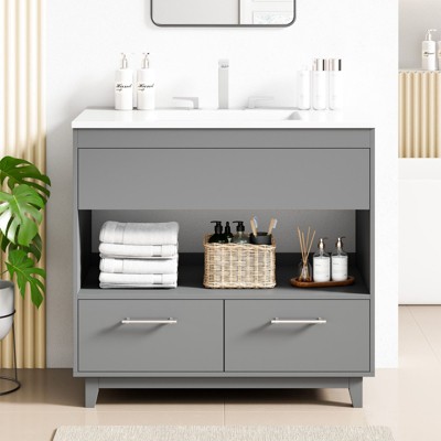 Hyleory Contemporary Bathroom Vanity with Integrated Sink – Faucet Not Included
