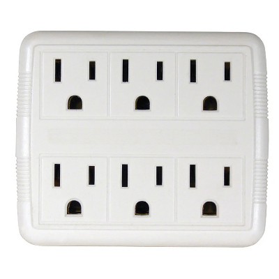 Prime Wire and Cable 6-AC Outlet, Grounded Wall Tap, PB801011 in White