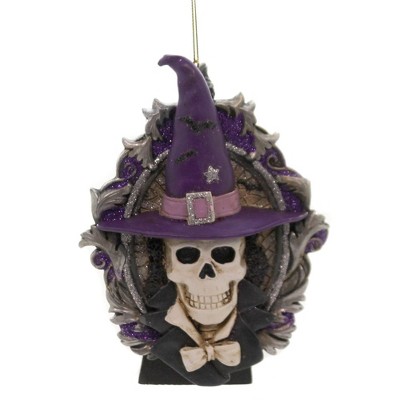 Kurt S. Adler 6.5 Inch 3D Skull Portrait On Easel Halloween Figurine , Halloween Decor Free Standing Bats (1PC)
