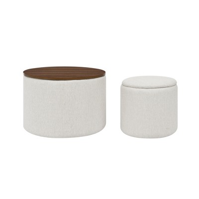 Bella Depot 23.62"W 2-Piece Set Round Chenille Storage Ottoman