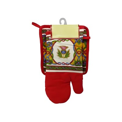 Slickblue Scottish Thistle Oven Mitt & Pot Holder Set – 100% Cotton with Celtic Weave Design