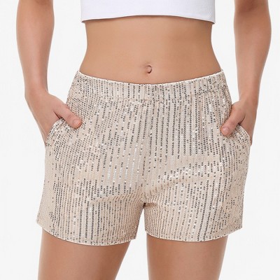 Anna-Kaci Women's Sequin Shorts Elastic Waist Sparkly Party Bottoms with Pockets