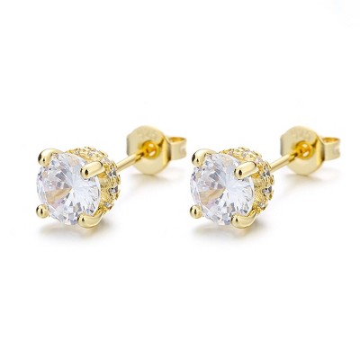 Amy and Annette 14K Gold and Sterling Silver Swarovski Crystal Crown Stud Earrings