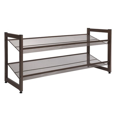 2-Tier Stackable Shoe Rack with Adjustable Shelves, 10-Pair Capacity Metal Shoe Organizer for Garage