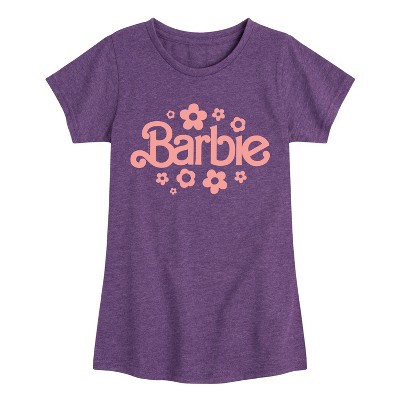 Girls' - Barbie - Barbie One Color Retro Flowers Fitted Short Sleeve Graphic T-Shirt