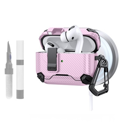 HTUTWOO AirPods Pro 2nd/1st Generation Case Cover with Magnetic Automatic Lock, Phone Stand and Cleaning Kit Compatible with Magsafe
