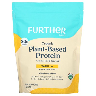 Further Food Organic Plant-Based Protein + Mushrooms & Seaweed, Vanilla, 20.46 oz (580 g)