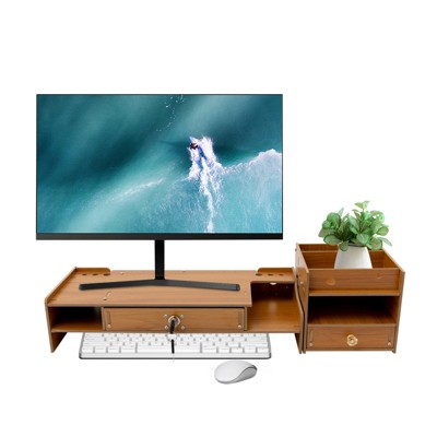 YIYIBYUS Desktop Organizer Rack, Computer Monitor Stand with Lockable Drawer, Monitor Stand