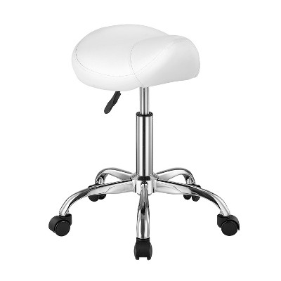 VEVOR Saddle Stool with Wheels, 450 LBS Weight Capacity Ergonomic Rolling Stool, Height Adjustable Thickened PU Leather Swivel Saddle Chair, White