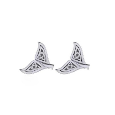 Slickblue Sterling Silver Whale Tail Earrings, Celtic Knot Studs for Women, 0.4" Size, Ocean-Inspired Jewelry