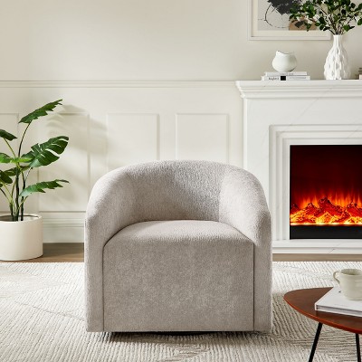 VANOMi 29.53" Swivel Barrel Accent Chair in Teddy Fleece Upholstery