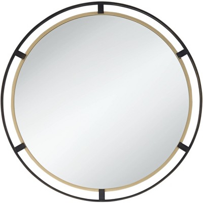 Uttermost Crest Round Vanity Decorative Wall Mirror Rustic Distressed Bronze Antiqued Gold Metal Frame 34" Wide for Bathroom Bedroom Living Room House