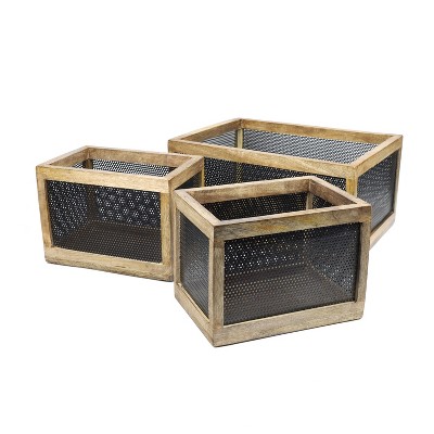 happimess Fallon Modern Minimalist Handmade Wooden Metal Nesting Storage Baskets