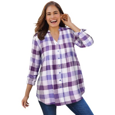 Woman Within Pintucked Flannel Shirt