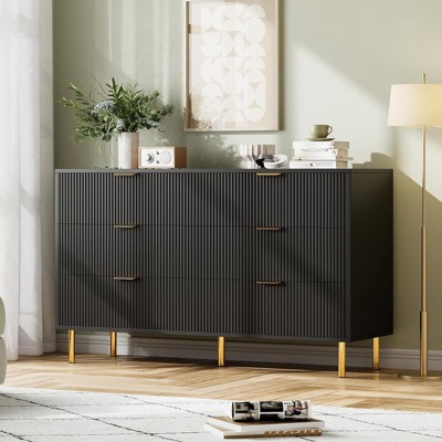 3/5/6 Drawer Dresser for Bedroom with Gold Handles, Wooden Chest of Drawers and Storage Organizer for Living Room, Entryway, or Hallway