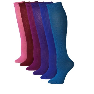 Tipi Toe Womens 6 Pairs Light Colorful Vivid Hues Solid Patterned Knee High Socks