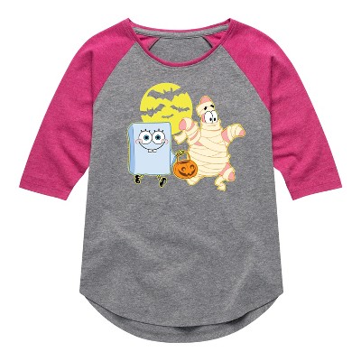Girls' - SpongeBob SquarePants - Patrick Trick Or Treating Shirt Tail Raglan Graphic T-shirt