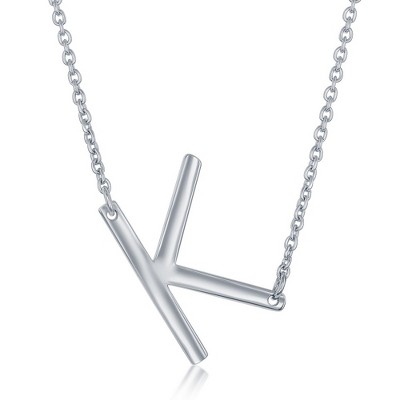 Bella Silver Sterling Silver Sideways Initial 18" Pendant Necklace - Available Colors: Silver, Gold