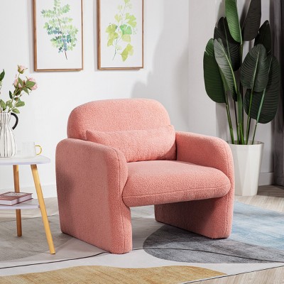 PAGED Stylish Teddy Accent Chair, Upholstered Reading Armchair with Pillow for Bedroom & Living Room