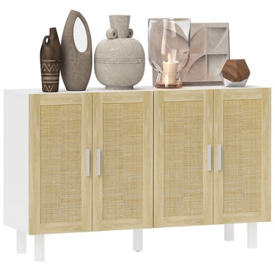 HOMCOM Sideboard Buffet Cabinet, Kitchen Cabinet & Coffee Bar Cabinet with 4 Rattan Doors and Adjustable Shelves