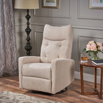 Fabric Swivel Glider Rocker Recliner Chair with Tufted Back and Modern Armrests