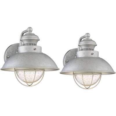 John Timberland Fordham Industrial Wall Light Sconces Set of 2 Galvanized Steel Hardwire 8 1/4" Fixture Seedy Glass for Hallway