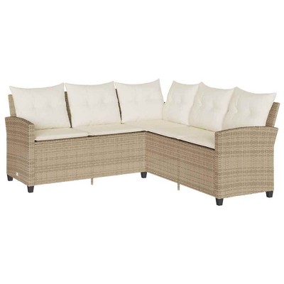 vidaXL l-Shaped Outdoor Couch/Beige Patio Sofa - Poly Rattan Seating - Garden/Backyard/Patio Furniture - 72.4"x72.4"x31.5" - Removable Cushions