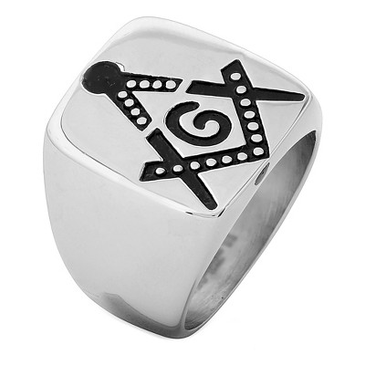 West Coast Jewelry Men's Polished Masonic Steel Signet Ring