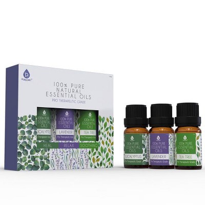 Pursonic 3 pack of 100% Pure Essential Oils (Eucalyptus, Lavender & Tea Tree)