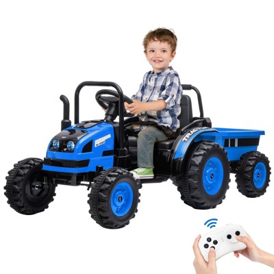 12V Kids Ride-On Tractor with Trailer, Remote Control, Music, Rear Wheels Suspension-Battery Powered Electric Vehicle Toy