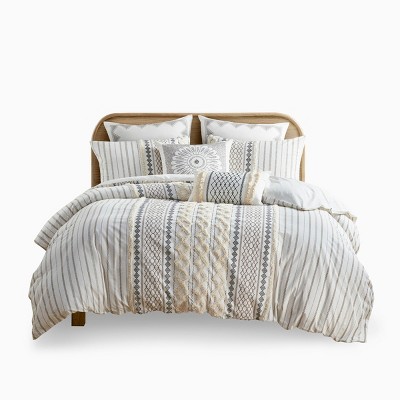 Gulches Imani 3 Piece Multicolor Yellow Cotton Chenille Duvet Cover Queen Set with Global Inspired Aztec Print