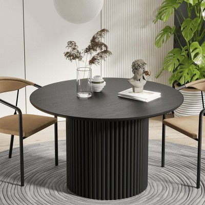 Wooakway 30"H Round Fashion Wooden Dining Table Suitable for Kitchen Conference and Gaming Use One Pedestal Black/Walnut/Natural Wood