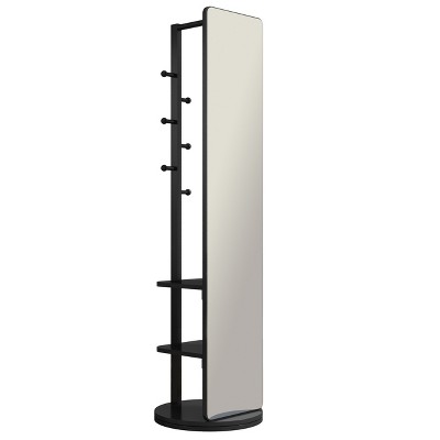 Dexmalle 360° Rotating Multifunctional Full Length Mirror with Hook Storage and Shelf