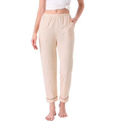 INSPIRE CHIC Women's Pajama Pants Cotton Knit Ribbed Elastic Waist Straight Leg with Pockets Loungewear