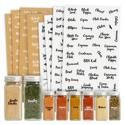 Talented Kitchen 300 Preprinted Spice Labels, Clear Spice Jar Labels for Pantry and Kitchen Spice Rack Organization, Black & White