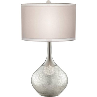 Possini Euro Design Swift Modern Table Lamp 30 1/2" Tall Mercury Glass with Dimmer Double Drum Shade for Bedroom Living Room House Bedside Nightstand
