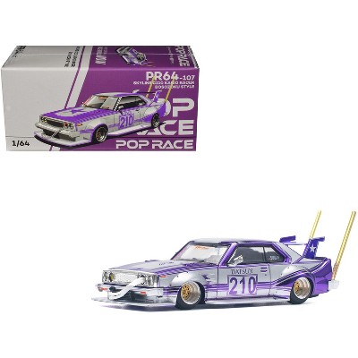 Skyline C210 Kaido Racer "Bosozoku Style" RHD (Right Hand Drive) #210 Purple and Silver 1/64 Diecast Model Car by Pop Race