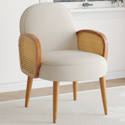 Grungis Velvet Accent Chairs,Living Room Chairs with Rattan Armrests and Wooden Legs,Comfy Chairs for Living Room,Bedroom