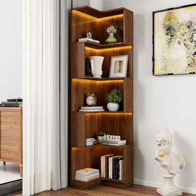 YONWAY Corner Bookshelf, 5 Tier Corner Display Storage Book Shelf Freestanding L Shaped Display Shelf Stand for Living Room, Home Office