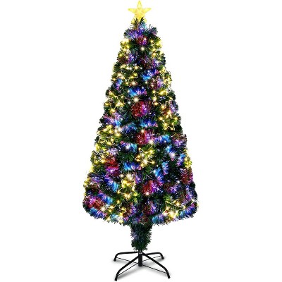 VINGLI 4ft Pre-lit Fiber Optic Christmas Artificial Tree w/Multicolor LED Lights, Stars & Star Topper Decor