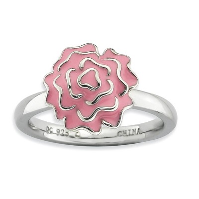 Black Bow Jewelry 2.25mm Sterling Silver Stackable Enameled Carnation Ring