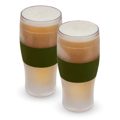 Host FREEZE Beer Cooling Cups, Frozen Beer Mugs, Freezable Pint Glass Set, Insulated Pint Glass, Double Walled Insulated, 16oz, Set of 2, Olive