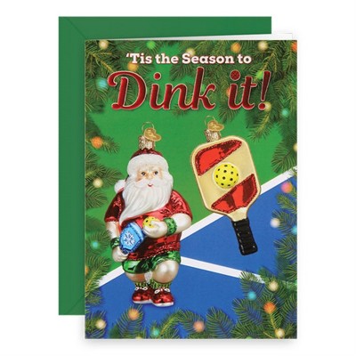 Old World Christmas Ornament Christmas Card, Pickleball Santa, 7" x 5"
