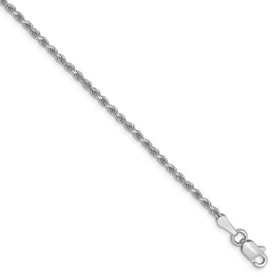 Black Bow Jewelry 1.75mm 10k White Gold Solid Diamond Cut Rope Chain Bracelet, 7 Inch