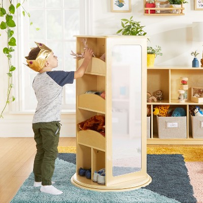 Guidecraft Rotating Dress Up Storage Center: Plywood Armoire, Bedroom Costume Rack and Kids' Clothes Organizer with Mirrors
