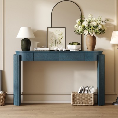 Modern Narrow Console Table with Drawers,Oval Entryway Accent Table with Woodgrain Finish for Hallway,Living Room,or Behind Sofa-The Pop Home